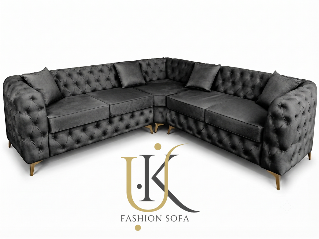 Luxury velvet chesterfield corner sofa