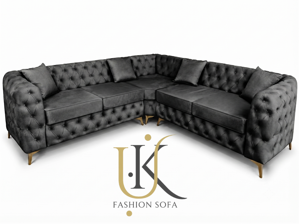 Luxury velvet chesterfield corner sofa