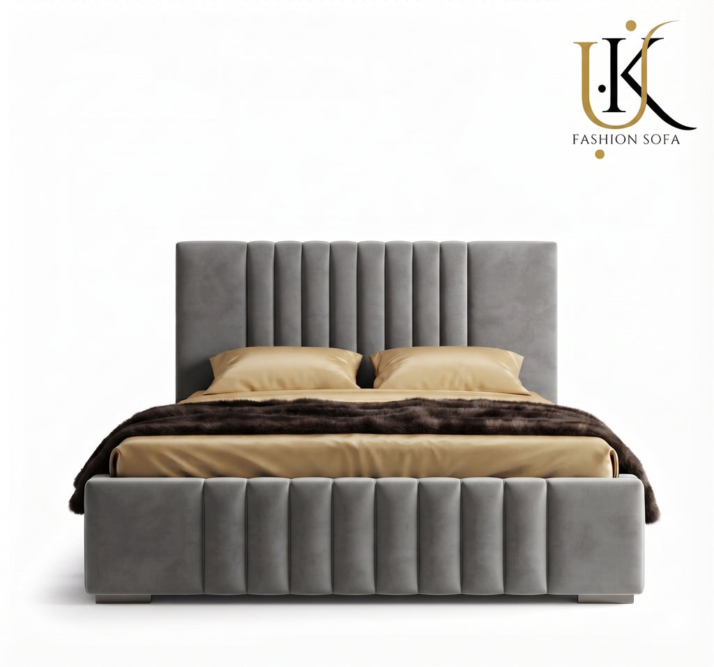 Panel boucle modern upholstered bed frame