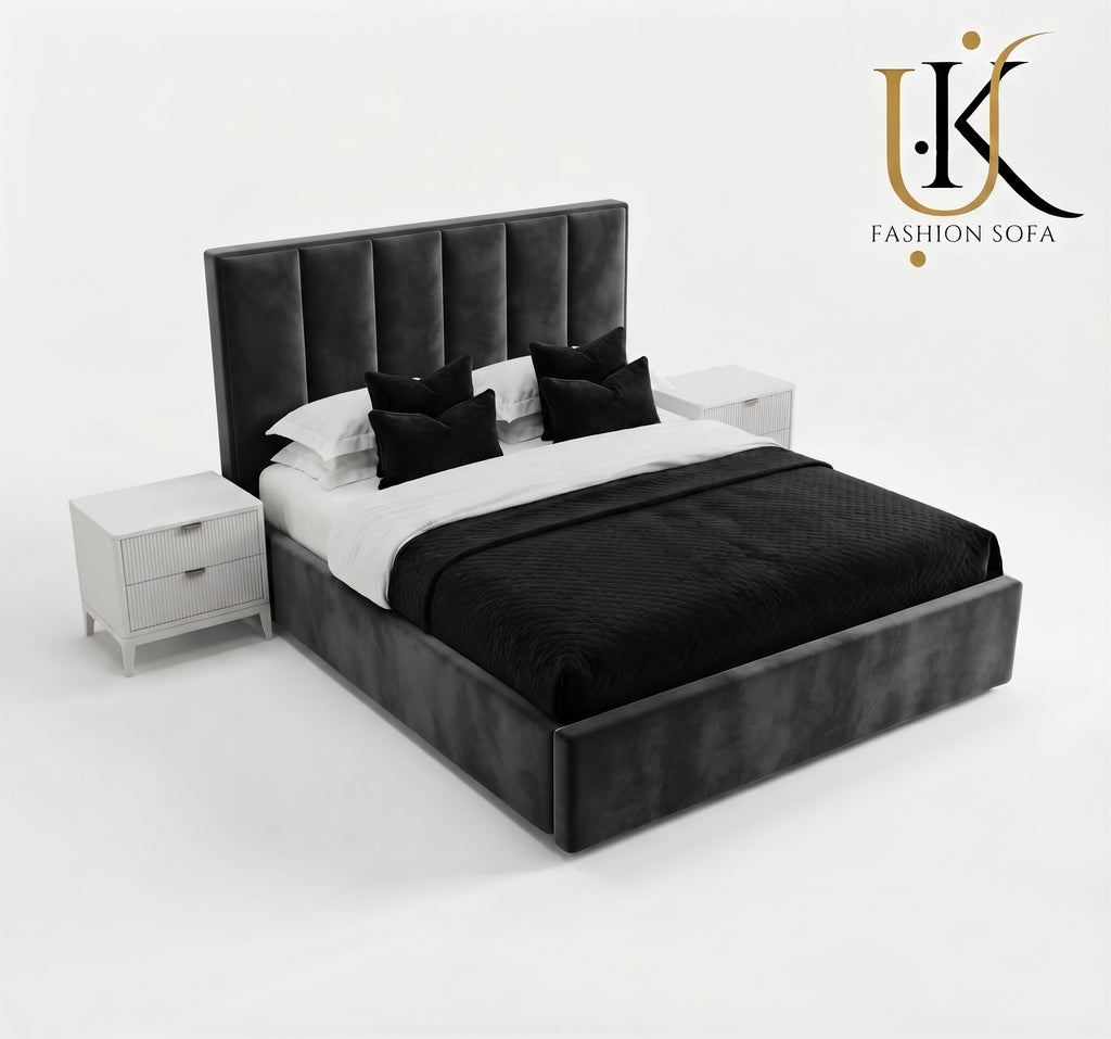Herringbone luxury panelled upholstered bed