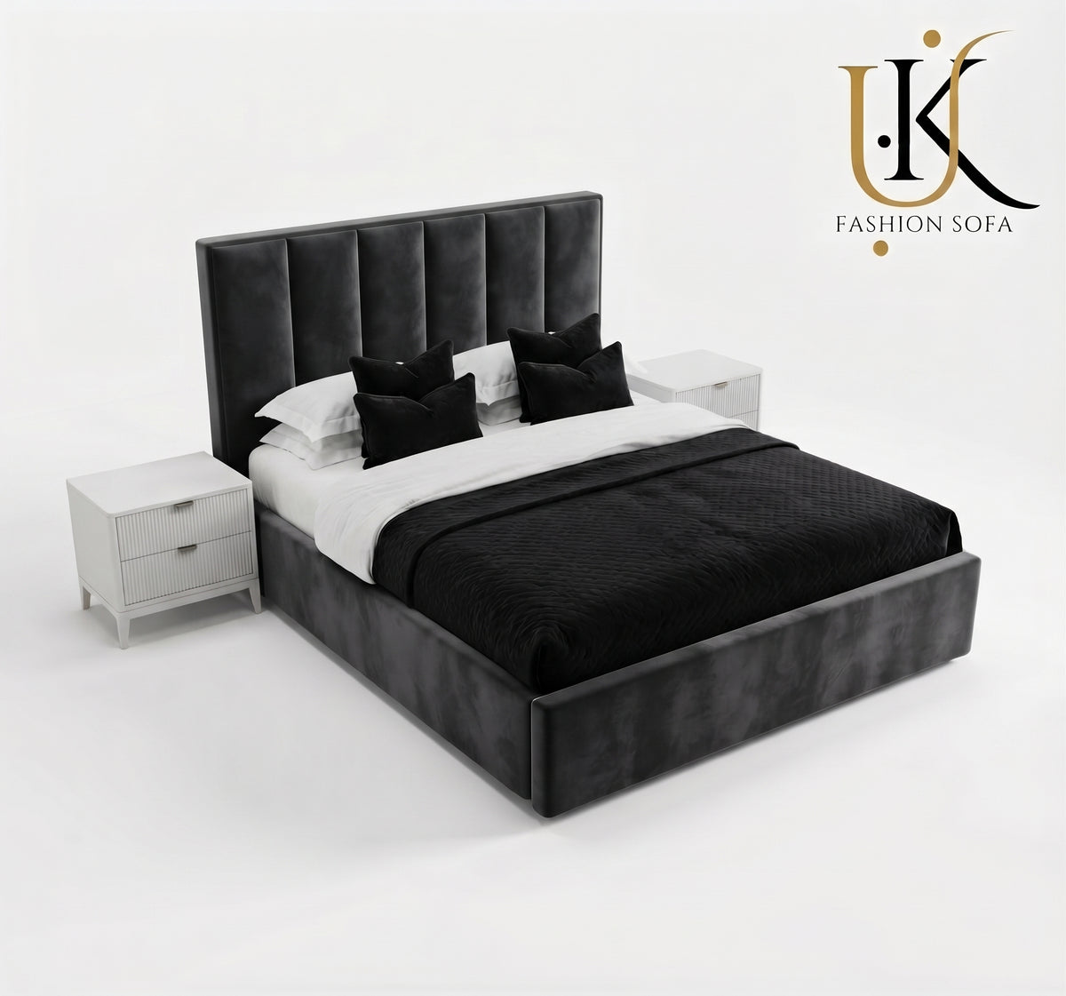 Herringbone luxury panelled upholstered bed