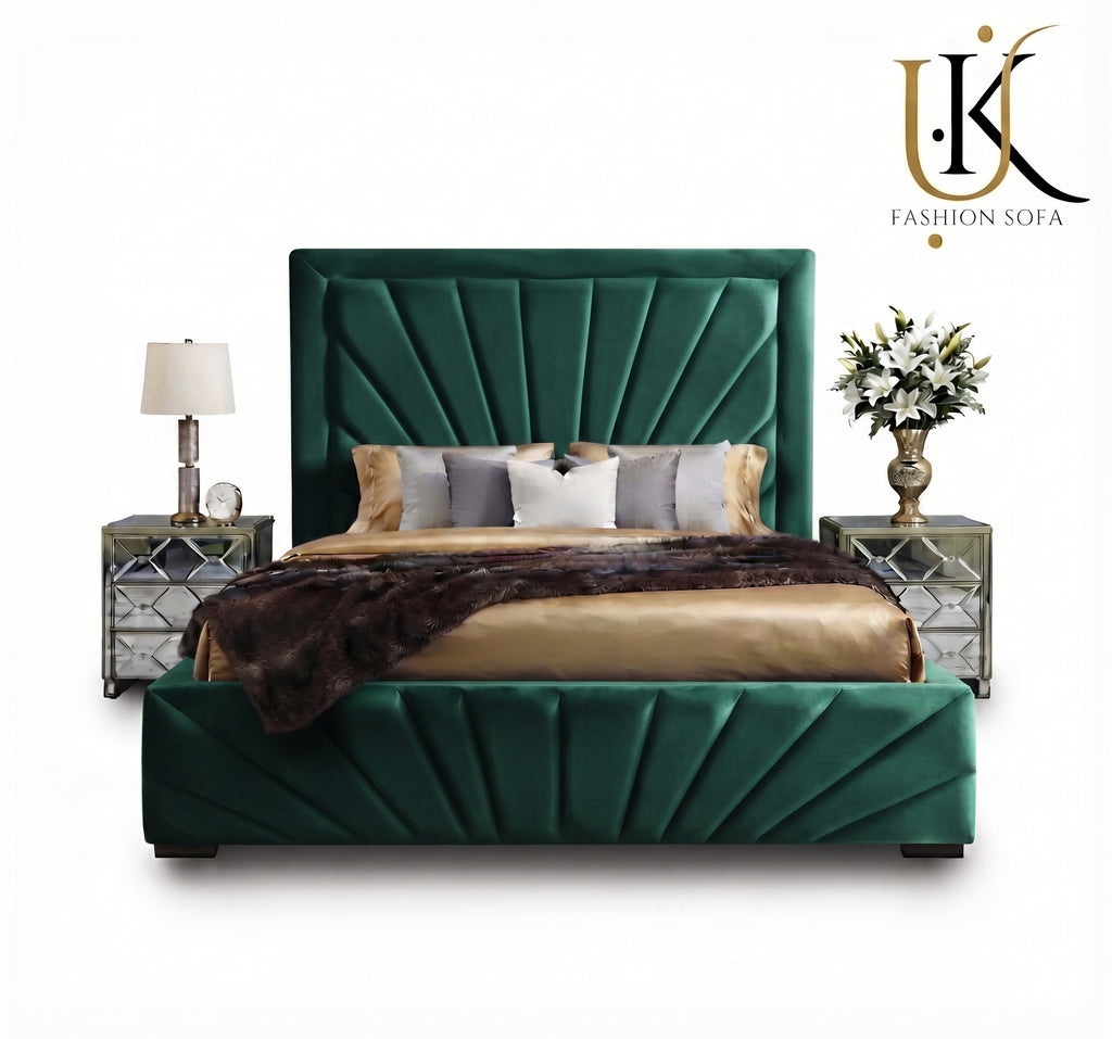 Starlight tall full wall upholstered headboard bed