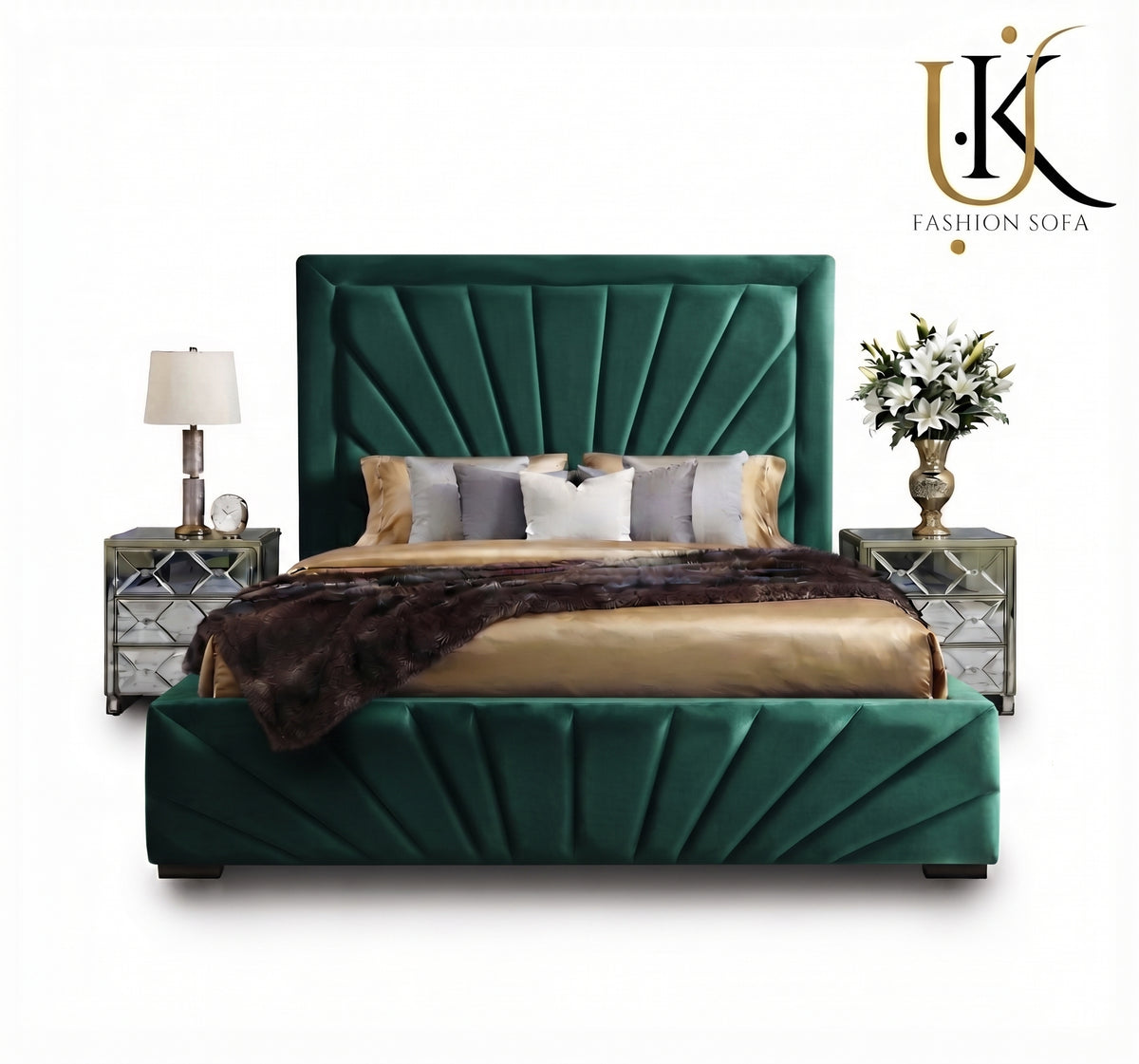 Starlight tall full wall upholstered headboard bed