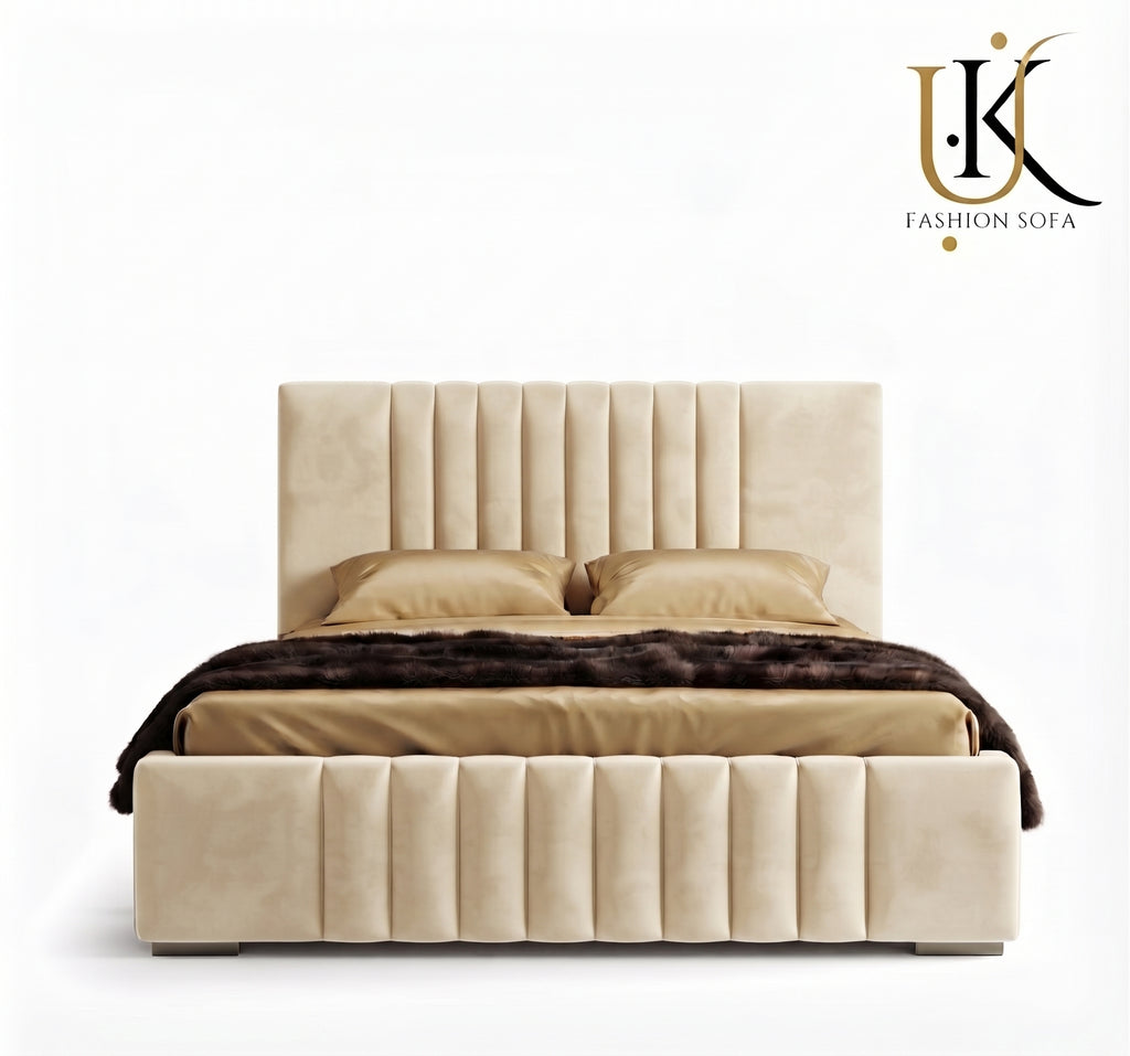 Panel boucle modern upholstered bed frame
