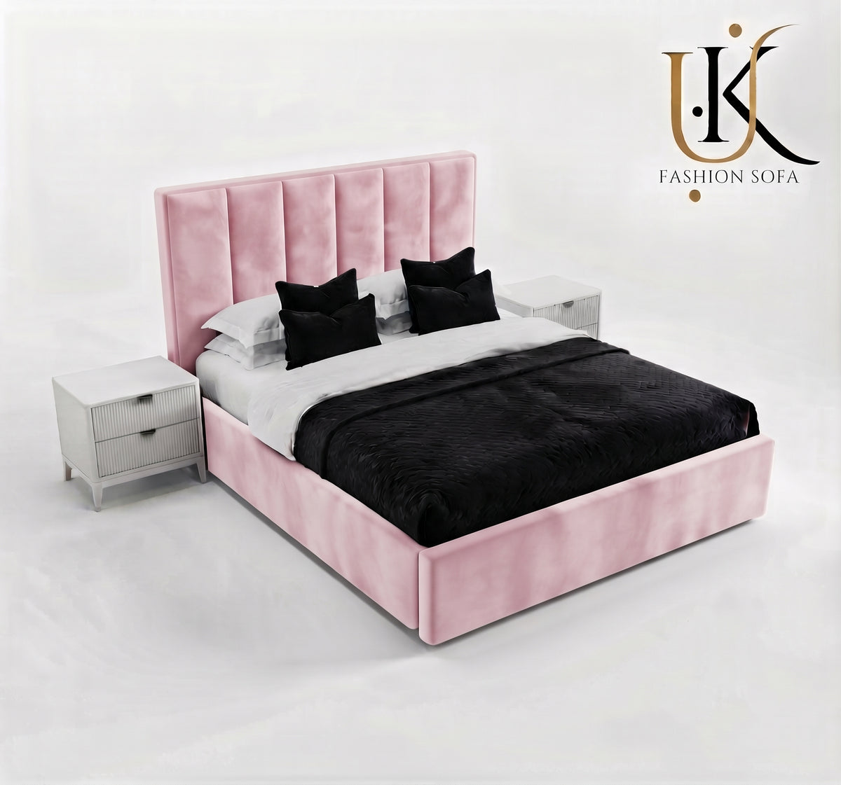 Herringbone luxury panelled upholstered bed