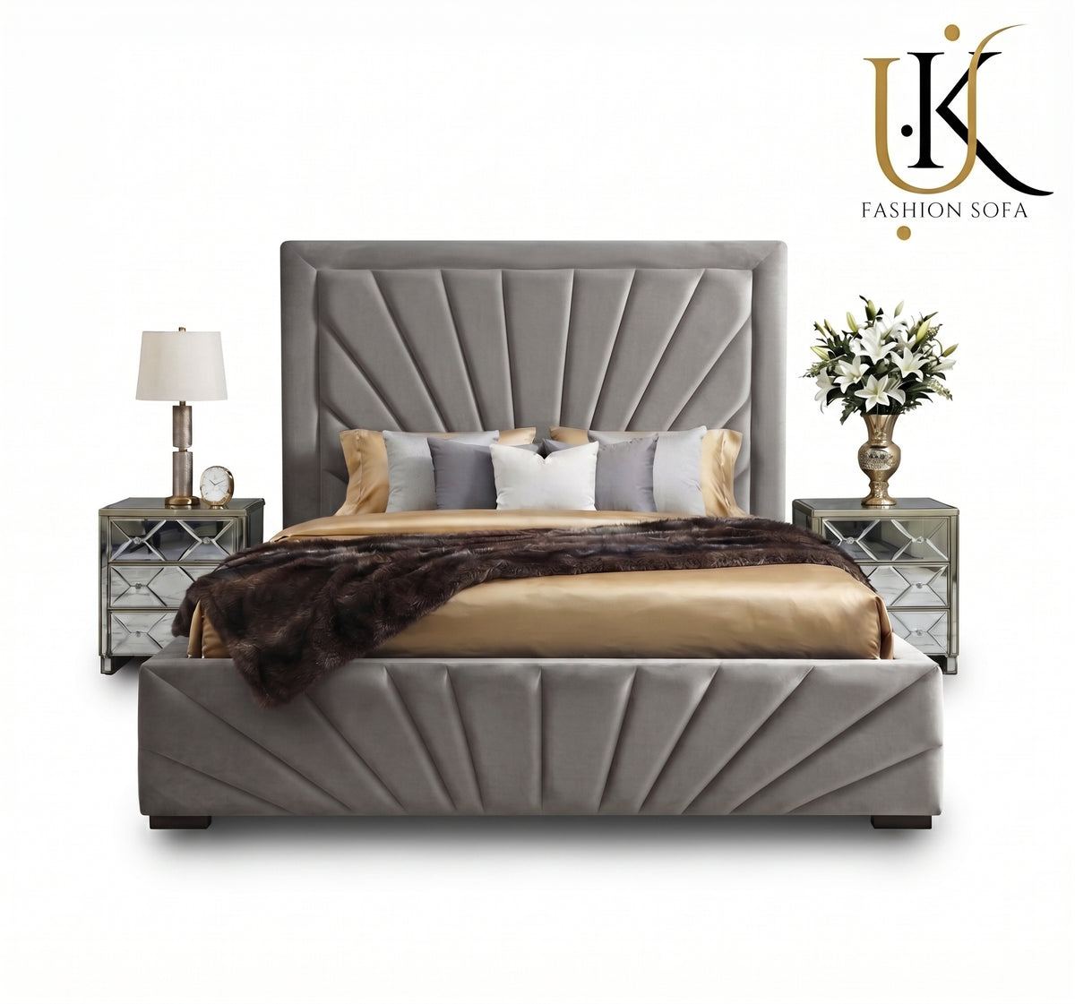 Starlight tall full wall upholstered headboard bed