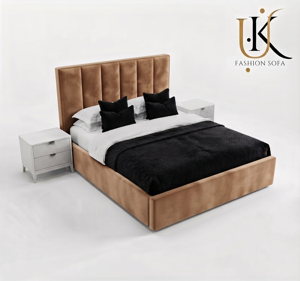 Herringbone luxury panelled upholstered bed
