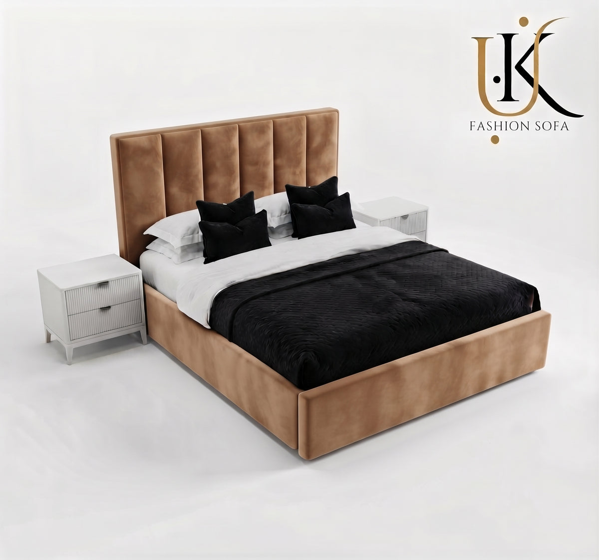 Herringbone luxury panelled upholstered bed