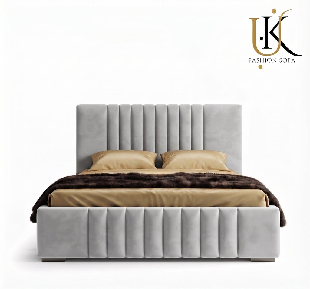 Panel boucle modern upholstered bed frame