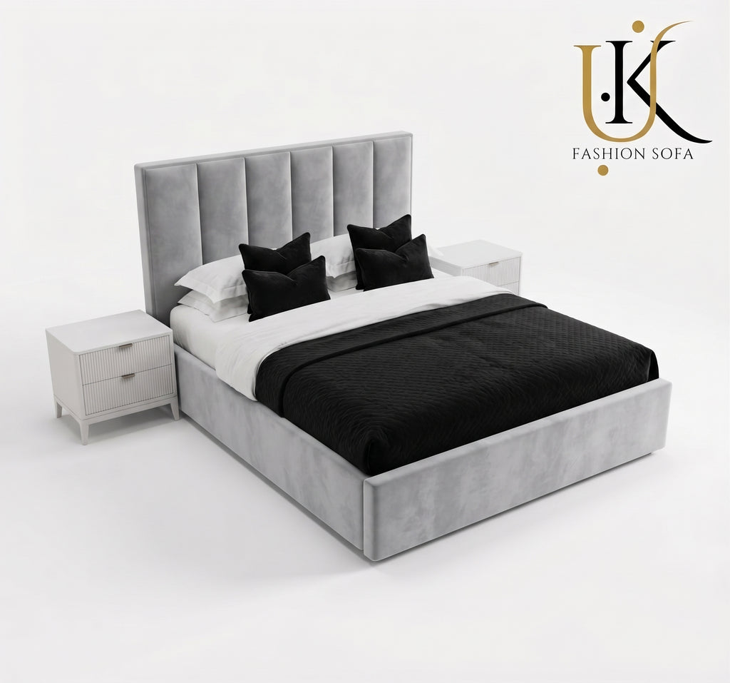 Herringbone luxury panelled upholstered bed
