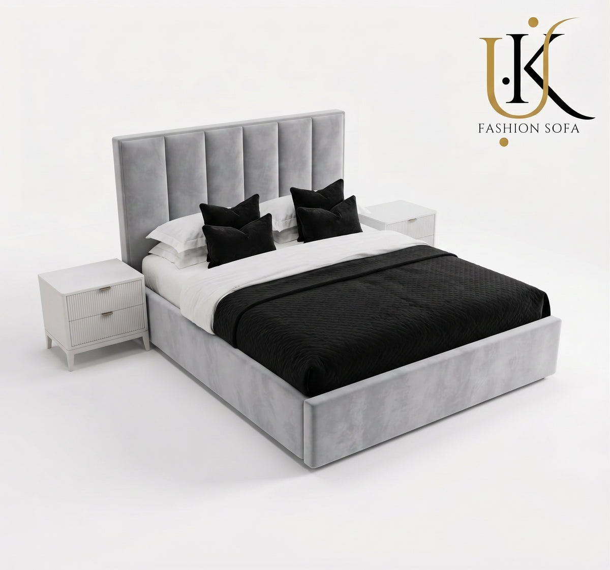 Herringbone luxury panelled upholstered bed