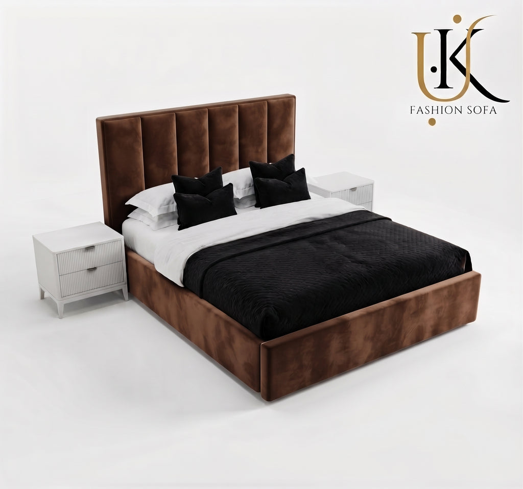 Herringbone luxury panelled upholstered bed