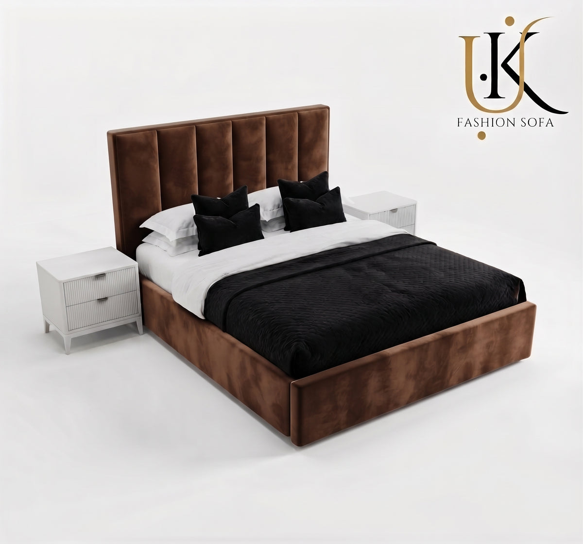 Herringbone luxury panelled upholstered bed
