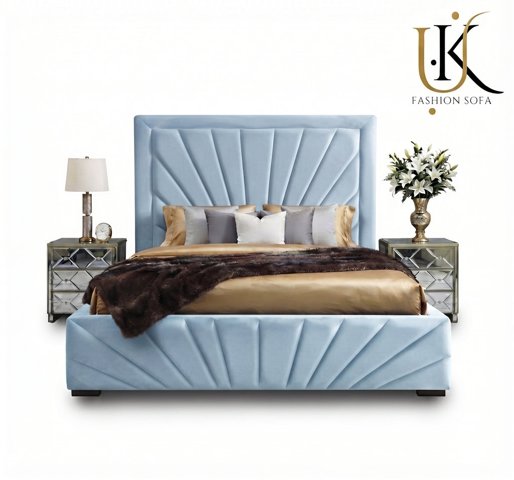 Starlight tall full wall upholstered headboard bed