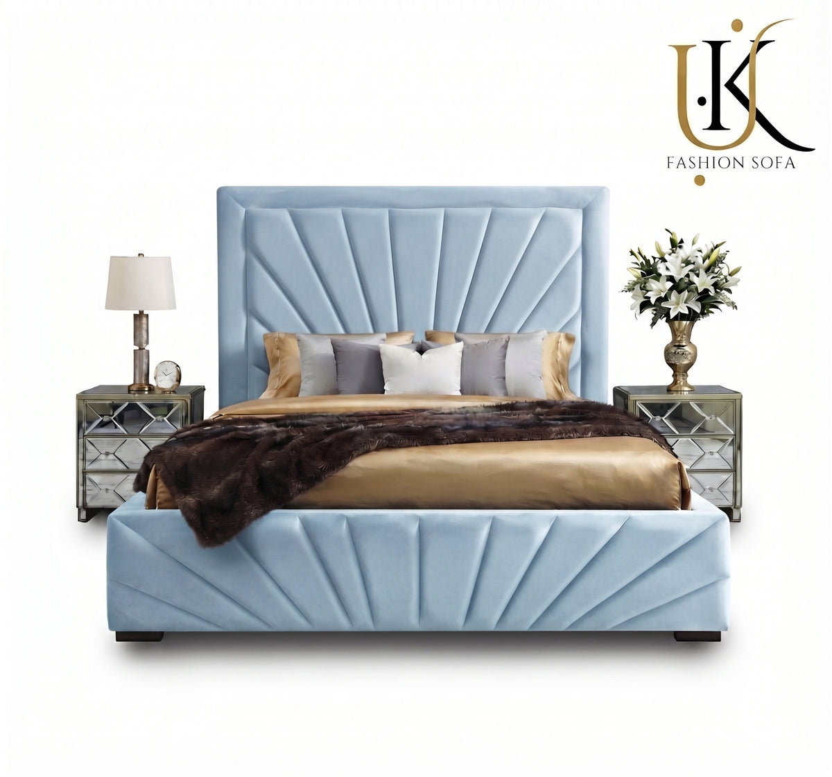 Starlight tall full wall upholstered headboard bed