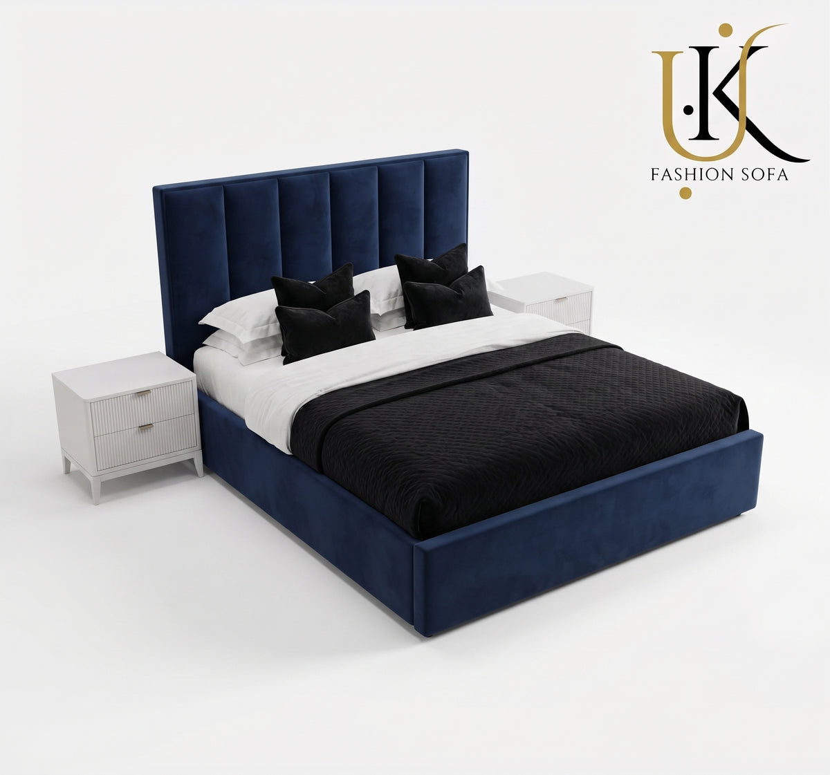 Herringbone luxury panelled upholstered bed