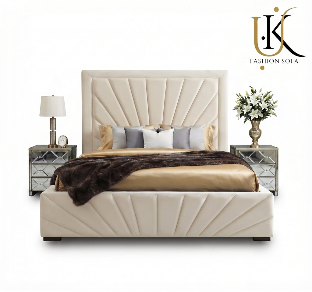 Starlight tall full wall upholstered headboard bed