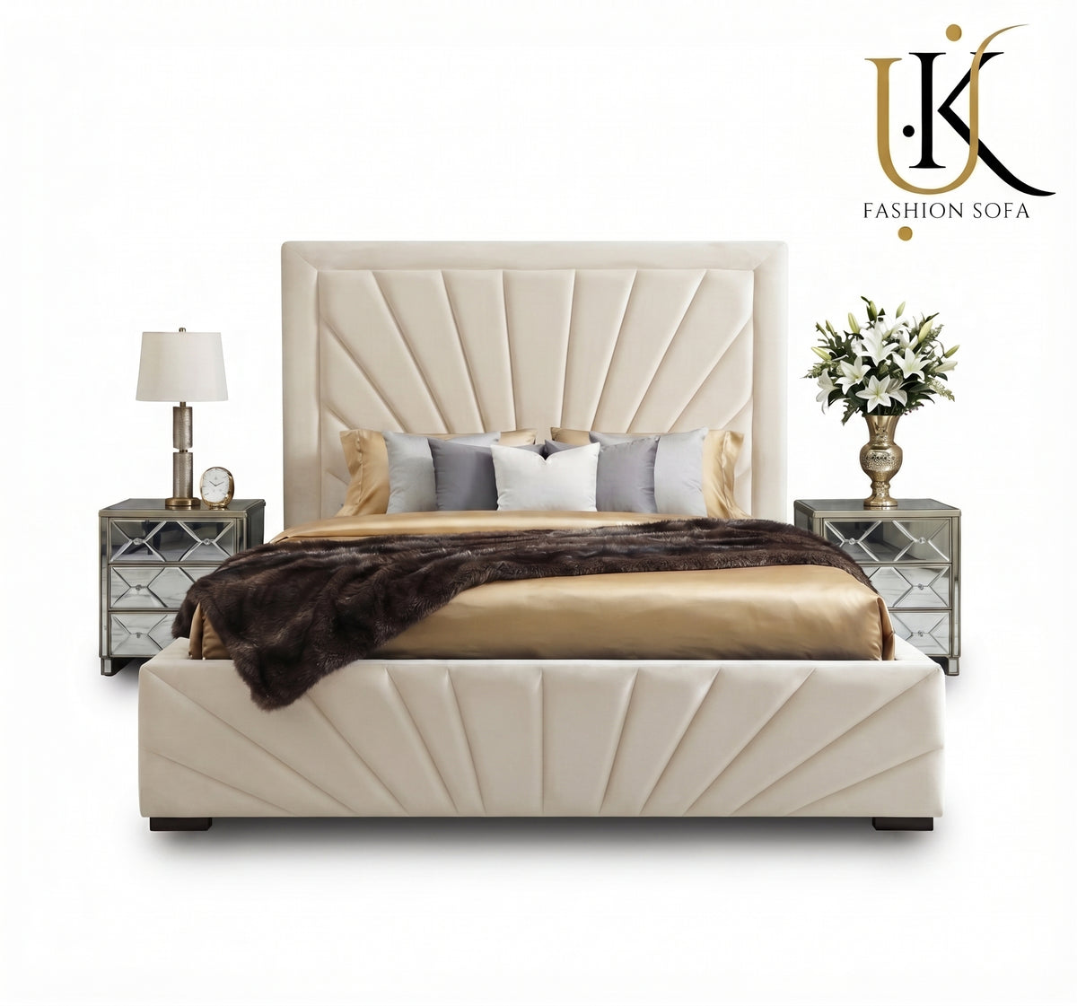 Starlight tall full wall upholstered headboard bed