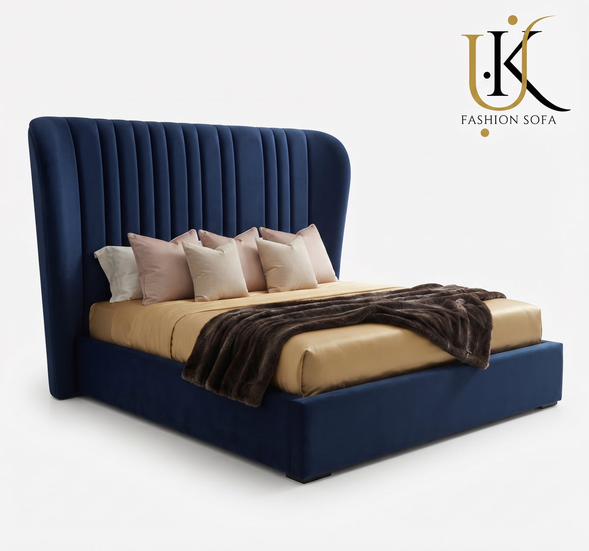 Corinthian wide headboard upholstered bed