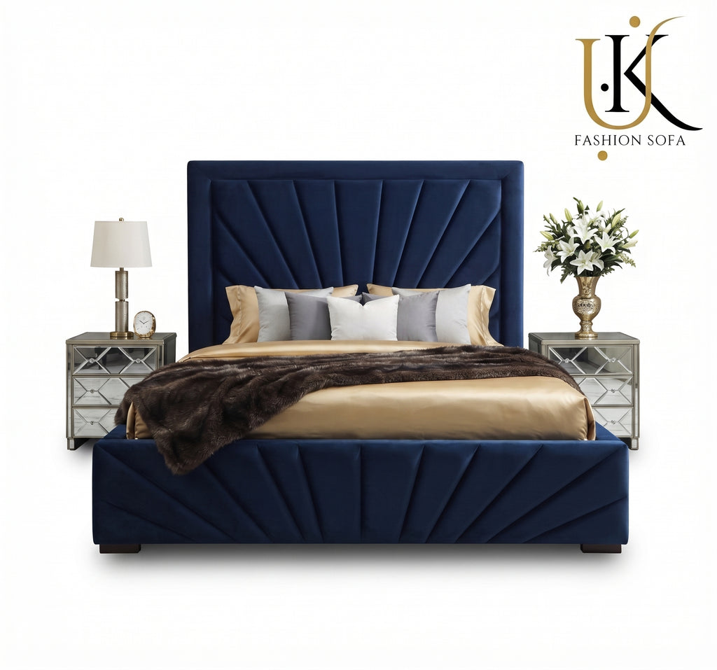 Starlight tall full wall upholstered headboard bed