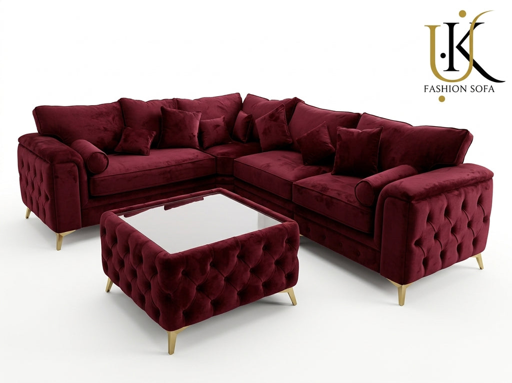 Luxury Chesterfield Corner Sofa – Button Tufted Velvet Upholstery