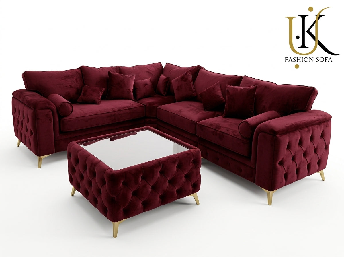 Luxury Chesterfield Corner Sofa – Button Tufted Velvet Upholstery