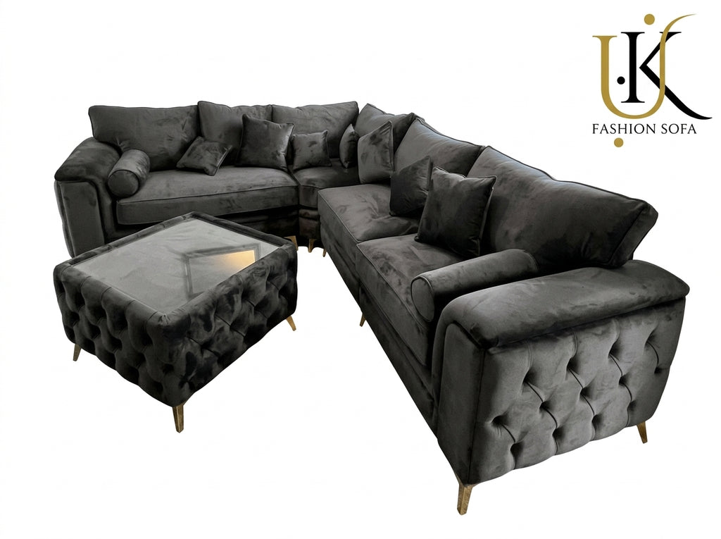 Luxury Chesterfield Corner Sofa – Button Tufted Velvet Upholstery