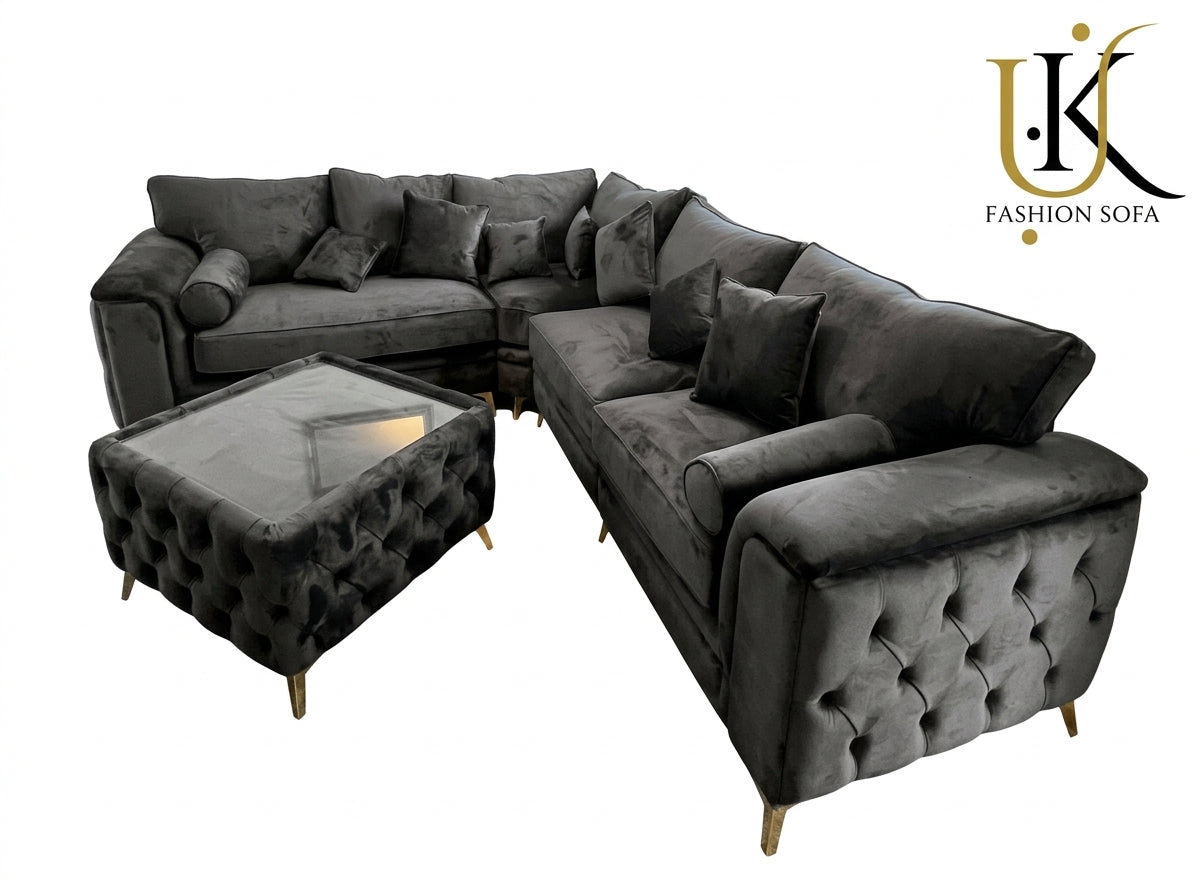 Luxury Chesterfield Corner Sofa – Button Tufted Velvet Upholstery
