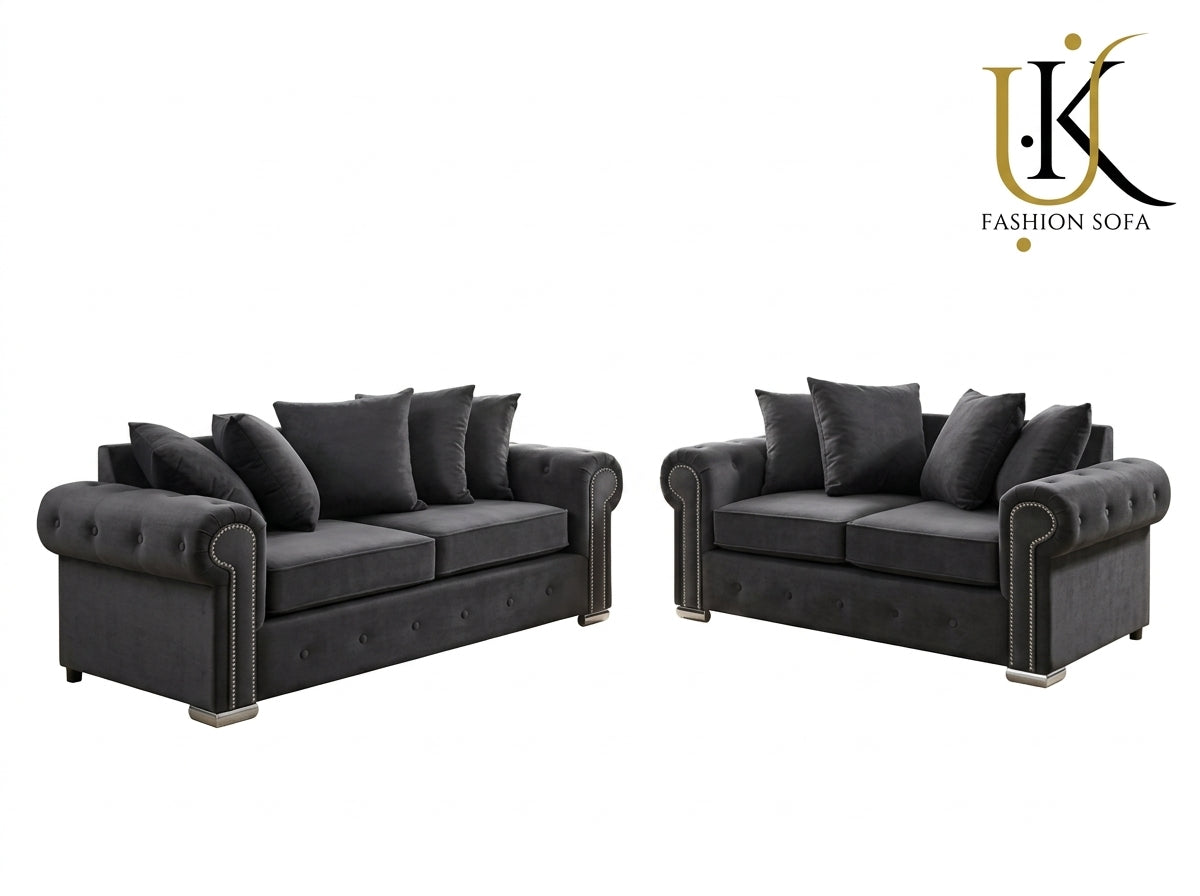Olympia Chesterfield Sofa Set – Velvet Fabric