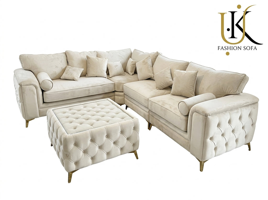 Luxury Chesterfield Corner Sofa – Button Tufted Velvet Upholstery