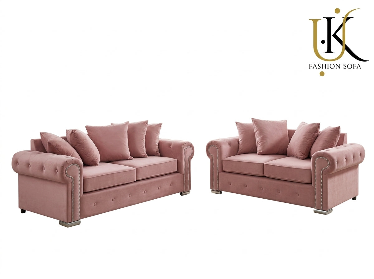 Olympia Chesterfield Sofa Set – Velvet Fabric