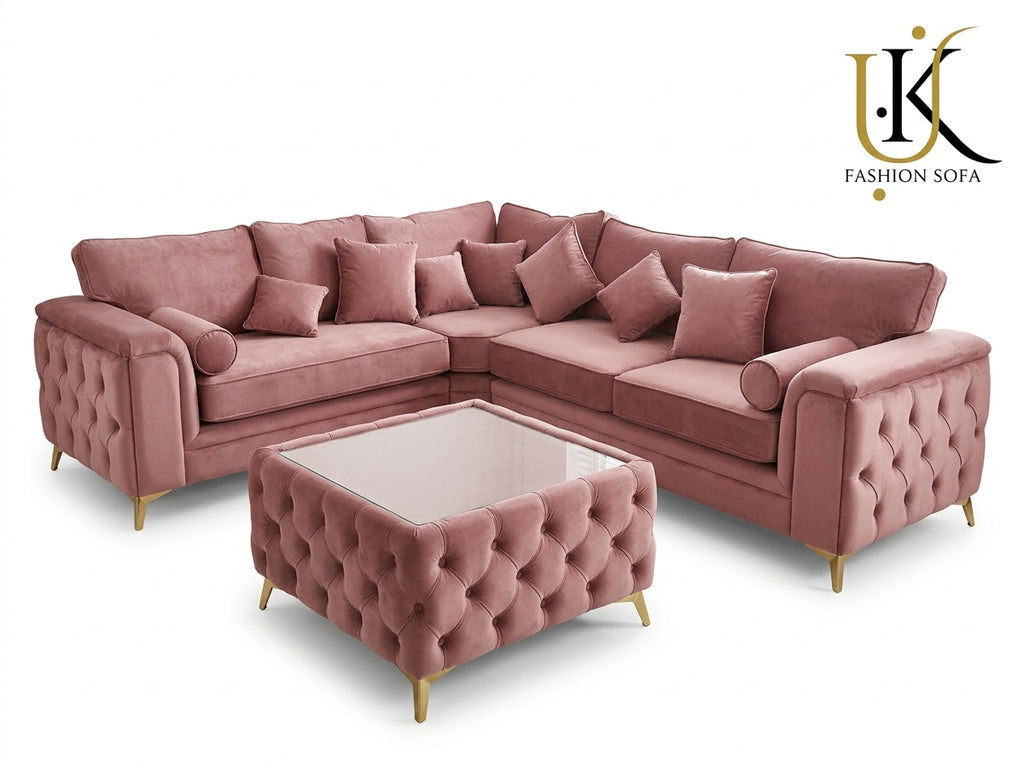 Luxury Chesterfield Corner Sofa – Button Tufted Velvet Upholstery