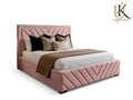 Victoria V-lined modern upholstered bed in velvet