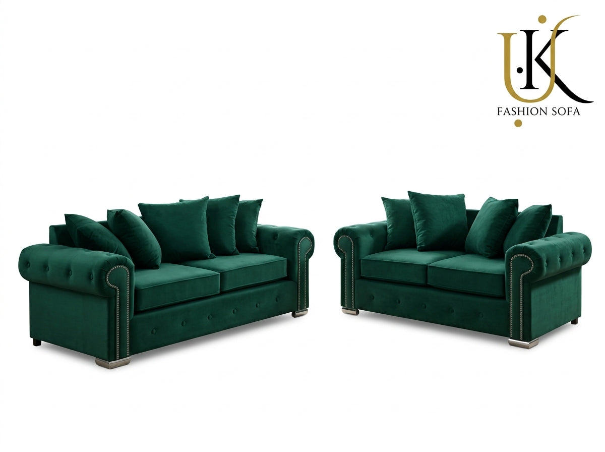 Olympia Chesterfield Sofa Set – Velvet Fabric