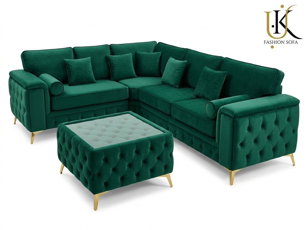 Luxury Chesterfield Corner Sofa – Button Tufted Velvet Upholstery