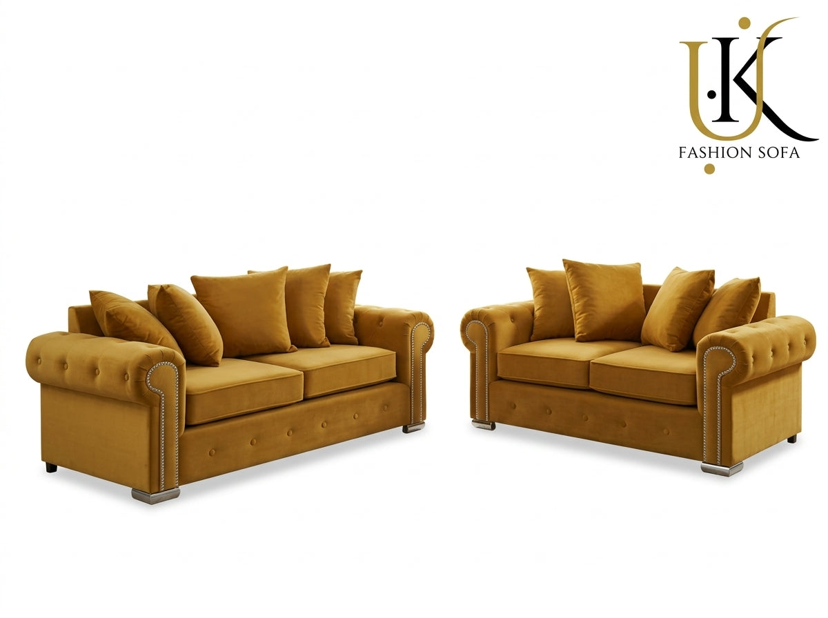 Olympia Chesterfield Sofa Set – Velvet Fabric