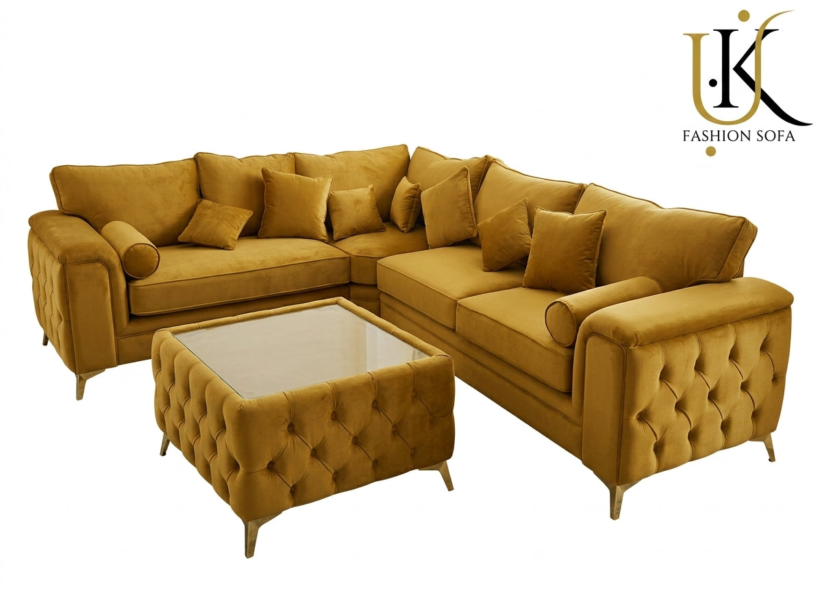 Luxury Chesterfield Corner Sofa – Button Tufted Velvet Upholstery