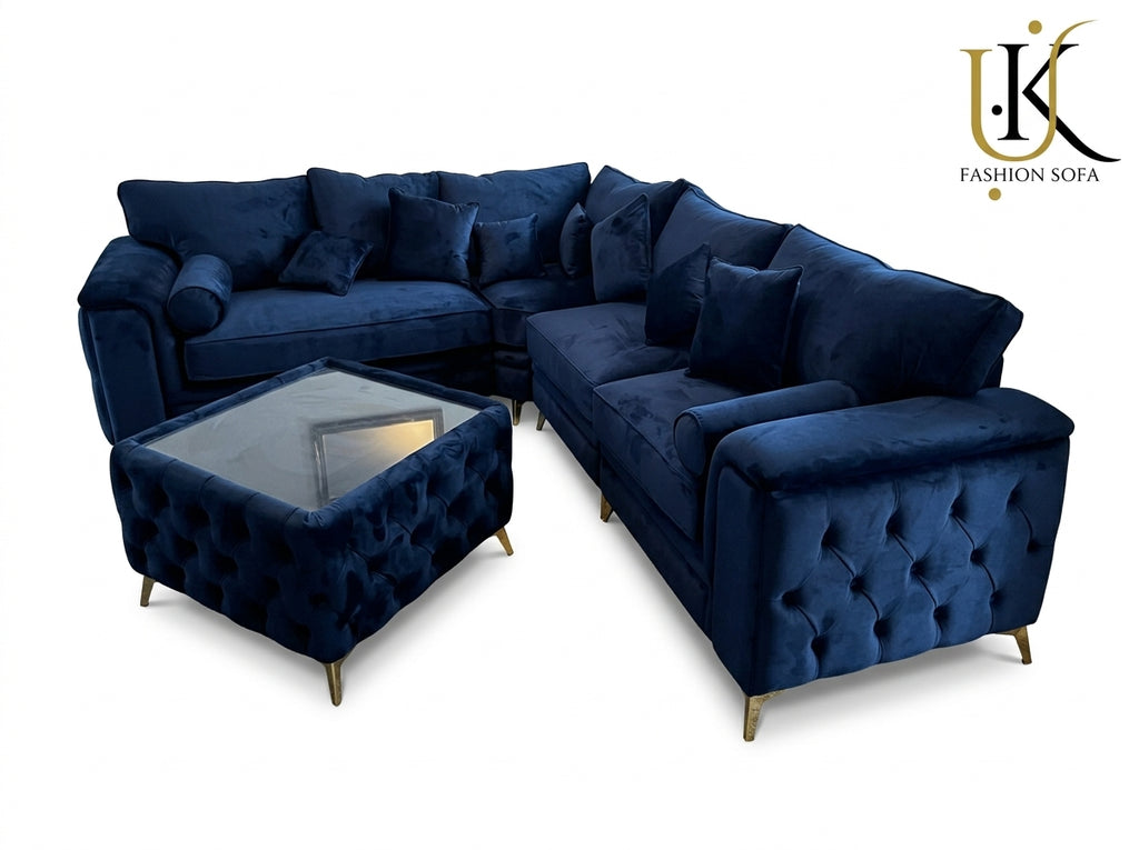Luxury Chesterfield Corner Sofa – Button Tufted Velvet Upholstery