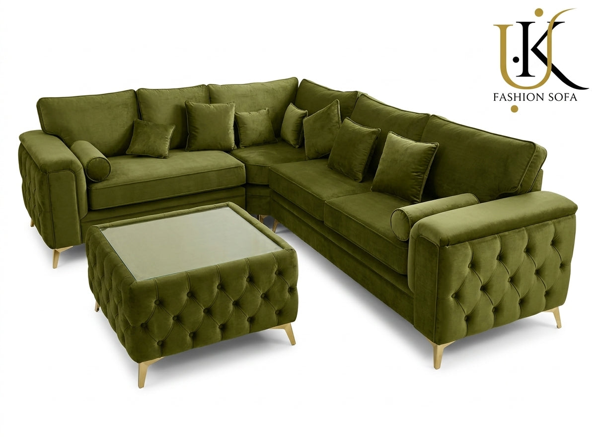 Luxury Chesterfield Corner Sofa – Button Tufted Velvet Upholstery