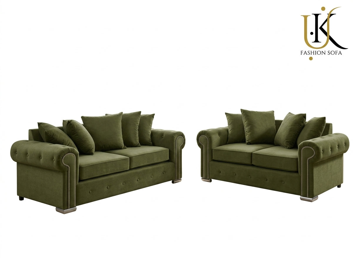 Olympia Chesterfield Sofa Set – Velvet Fabric