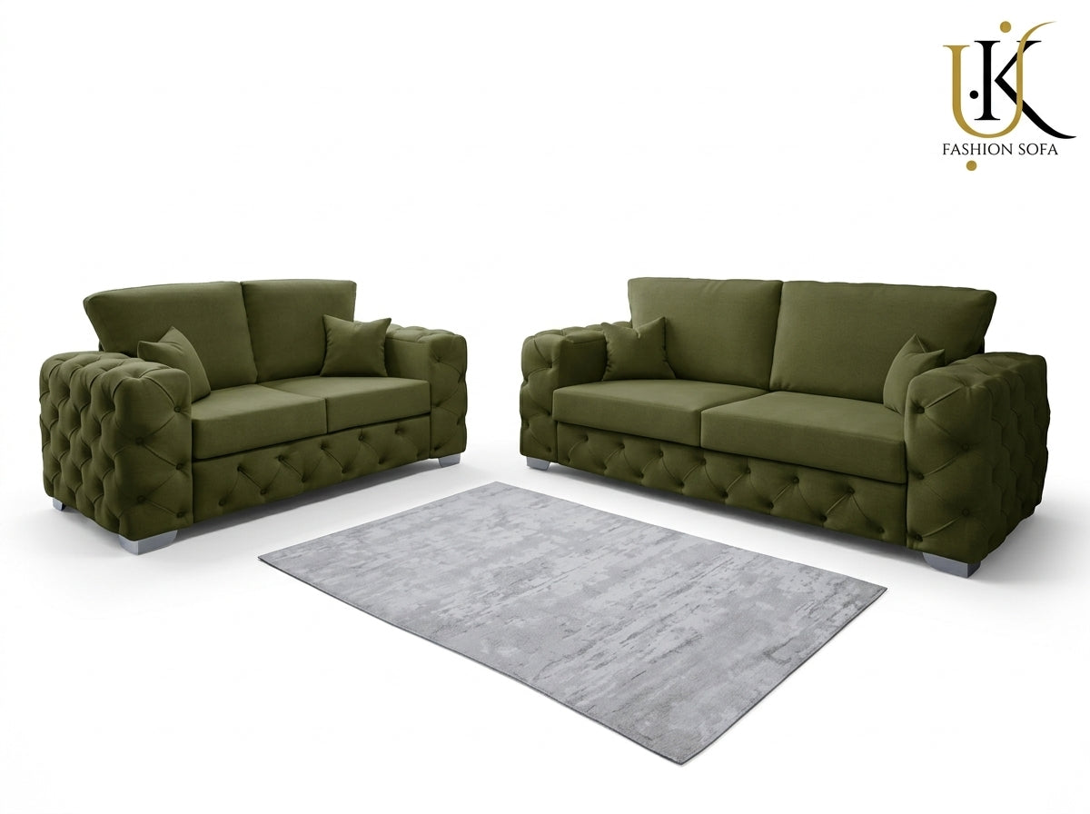 Ashton Chesterfield Fabric Sofa Set