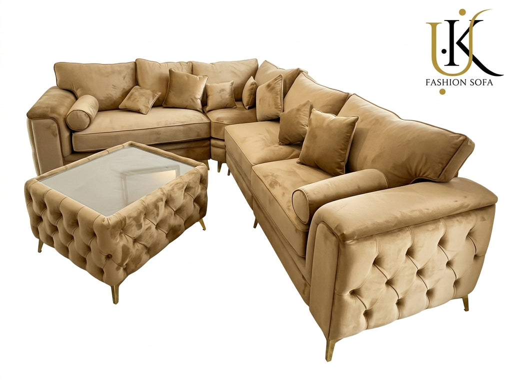 Luxury Chesterfield Corner Sofa – Button Tufted Velvet Upholstery