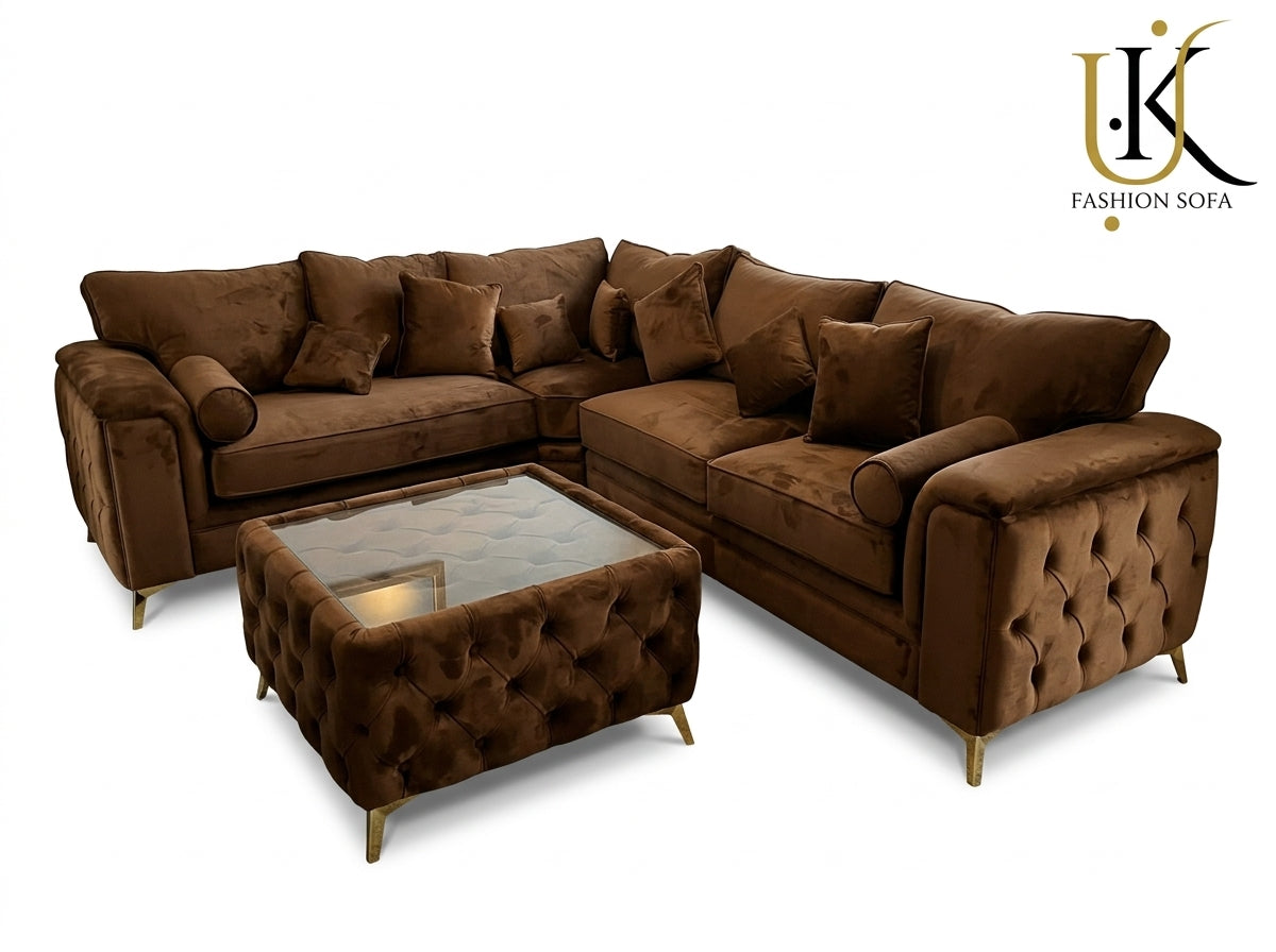 Luxury Chesterfield Corner Sofa – Button Tufted Velvet Upholstery
