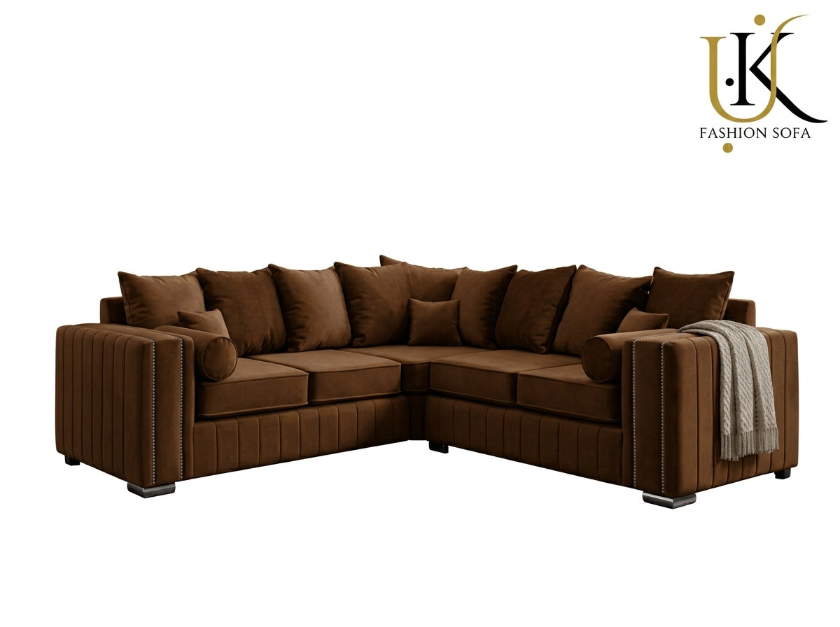 Lilly Velvet Corner Sofa – Luxury U-Shape Design with Deep Cushions